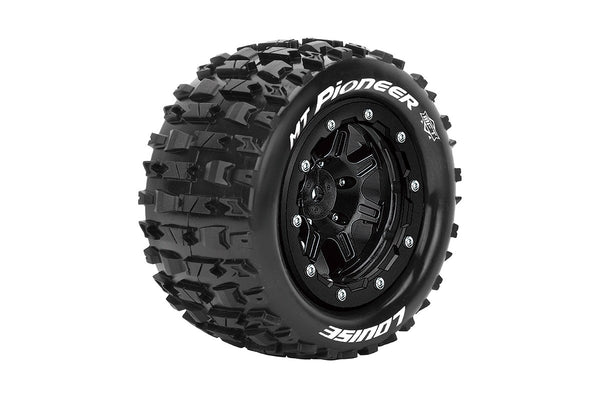 Louise 3.3" 1/10 Maxx 4S MT-Pioneer MFT Tyres on (1/2 Offset) Black Rims - Beadlocked Wheels 2Pcs